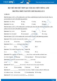 Bộ 5 đề thi thử THPT QG năm 2021 môn Tiếng Anh Trường THPT Nguyễn Chí Thanh Lần 3