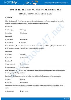 Bộ 5 đề thi thử THPT QG năm 2021 môn Tiếng Anh Trường THPT Thăng Long Lần 3