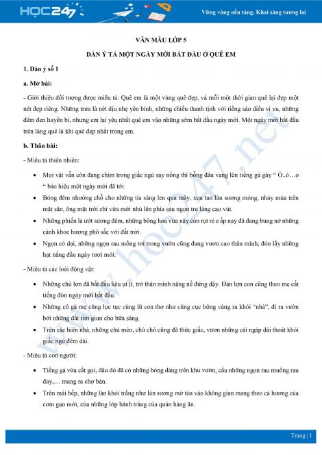 Tả Một Ngày Mới Bắt Đầu Ở Quê Em Dài - Mục Lục Tổng Hợp và Văn Mẫu Tả Cảnh Quê Bình Yên