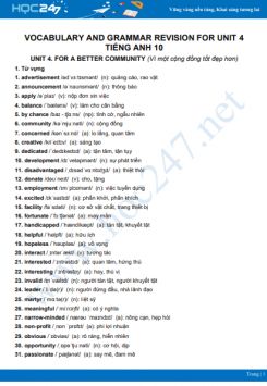 Vocabulary and Grammar Revision for Unit 4 Tiếng Anh 10