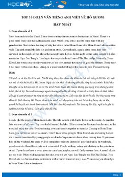 Top 10 đoạn văn Tiếng Anh viết về hồ Gươm hay nhất