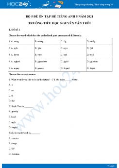 Bộ 5 đề ôn tập hè Tiếng Anh 5 năm 2021 Trường Tiểu học Nguyễn Văn Trỗi