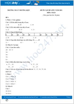 Bộ 5 đề ôn tập hè Toán lớp 2 có đáp án Trường TH Lý Thường Kiệt