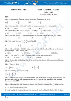 Bộ 5 đề ôn tập hè Toán lớp 4 có đáp án Trường TH Ba Đình