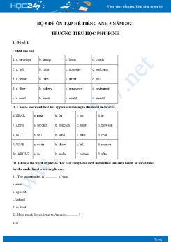 Bộ 5 đề ôn tập hè Tiếng Anh 5 năm 2021 Trường Tiểu học Phú Định