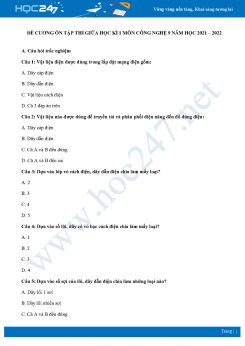 Đề cương ôn tập giữa HK1 môn Công nghệ 9 năm học 2021-2022