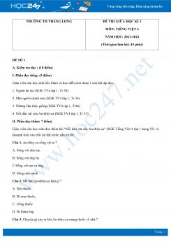Bộ 4 đề thi giữa HK1 môn Tiếng Việt 4 có đáp án năm 2021-2022 Trường TH Thăng Long