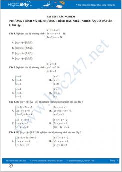 Bài tập trắc nghiệm có đáp án về Phương trình và hệ phương trình bậc nhất nhiều ẩn Toán 10