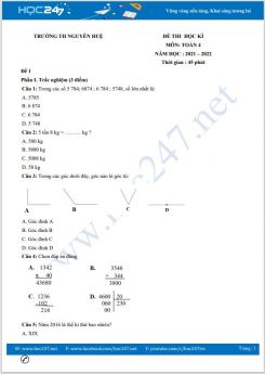 Bộ 4 đề thi HK1 môn Toán 4 có đáp án năm 2021-2022 Trường TH Nguyễn Huệ