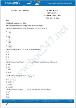 Bộ 4 đề thi HK1 môn Toán 5 có đáp án năm 2021-2022 Trường TH An Khánh