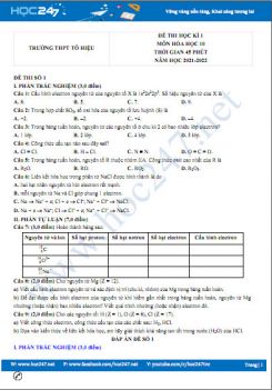 Bộ 5 đề thi HK1 môn Hóa học 10 năm 2021-2022 có đáp án Trường THPT Tô Hiệu