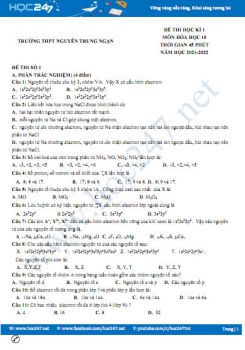 Bộ 5 đề thi HK1 môn Hóa học 10 năm 2021-2022 có đáp án Trường THPT Nguyễn Trung Ngạn
