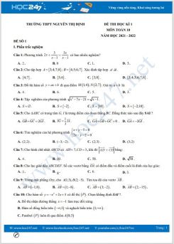 Bộ 5 đề thi HK1 môn Toán 10 có đáp án năm 2021-2022 Trường THPT Nguyễn Thị Định
