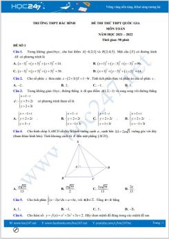 Bộ 5 đề thi thử THPT QG môn Toán năm 2021-2022 có đáp án Trường THPT Bắc Bình