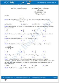 Bộ 5 đề thi thử THPT QG môn Toán năm 2021-2022 có đáp án Trường THPT Cửu Long