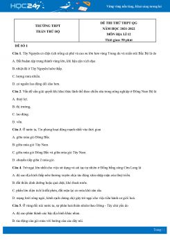 Bộ 5 đề thi thử THPT Quốc gia môn Địa lí trường THPT Trần Thủ Độ năm 2021-2022 có đáp án