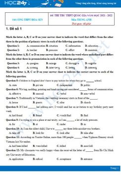 Bộ 5 đề thi thử THPT QG môn Tiếng Anh năm 2021-2022 có đáp án Trường THPT Hoa Sen