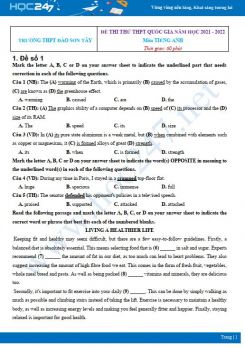 Bộ 5 đề thi thử THPT QG môn Tiếng Anh năm 2021-2022 có đáp án Trường THPT Đào Sơn Tây