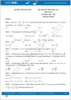 Bộ 5 đề thi thử THPT QG môn Toán năm 2021-2022 có đáp án Trường THPT Bắc Sơn