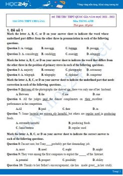 Bộ 5 đề thi thử THPT QG môn Tiếng Anh năm 2021-2022 có đáp án Trường THPT Chi Lăng