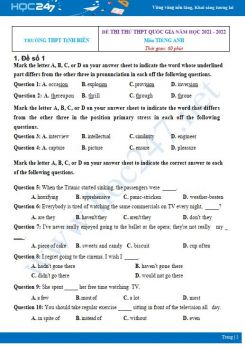 Bộ 5 đề thi thử THPT QG môn Tiếng Anh năm 2021-2022 có đáp án Trường THPT Tịnh Biên