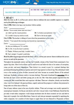 Bộ 5 đề thi thử THPT QG môn Tiếng Anh năm 2021-2022 có đáp án Trường THPT Trần Văn Lan