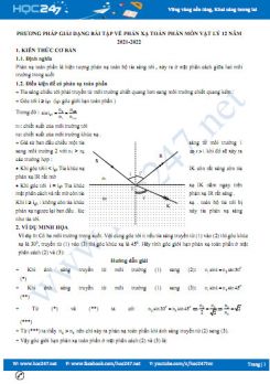 Phương pháp giải dạng bài tập về phản xạ toàn phần môn Vật Lý 11 năm 2021-2022