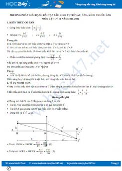 Phương pháp giải dạng bài tập xác định vị trí vật, ảnh, kích thước ảnh môn Vật Lý 11 năm 2021-2022