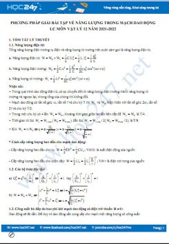 Phương pháp giải bài tập về năng lượng trong mạch dao động LC môn Vật Lý 12 năm 2021-2022