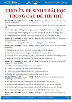 Chuyên đề Sinh thái học trong các đề thi thử Sinh học 12