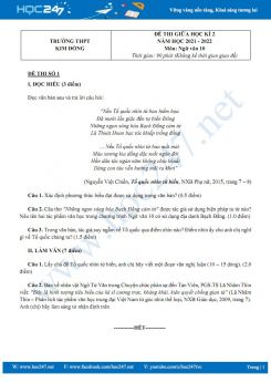 Bộ 3 đề thi giữa HK2 môn Ngữ văn 10 năm 2021-2022 có đáp án trường THPT Kim Đồng