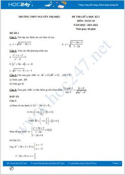 Bộ 5 đề thi giữa HK2 môn Toán 10 năm 2021-2022 có đáp án Trường THPT Nguyễn Thị Diệu