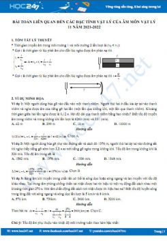 Bài toán liên quan đến các đặc tính vật lý của âm môn Vật Lý 11 năm 2021-2022