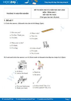 Bộ 5 đề thi giữa HK2 môn Tiếng Anh 1 KNTT có đáp án năm 2021-2022 Trường TH Nguyễn Nghiêm