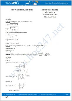 Bộ 5 đề thi giữa HK2 môn Toán 10 năm 2021-2022 có đáp án Trường THPT Mạc Dĩnh Chi