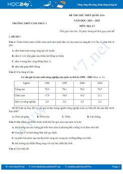 Bộ 5 đề thi thử THPT QG môn Địa Lí năm 2021-2022 - Trường THPT Cẩm Thủy 1 có đáp án