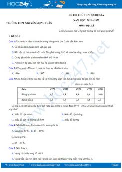 Bộ 5 đề thi thử THPT QG môn Địa Lí năm 2021-2022 - Trường THPT Nguyễn Mộng Tuân có đáp án