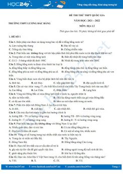 Bộ 5 đề thi thử THPT QG môn Địa Lí năm 2021-2022 - Trường THPT Lương Đắc Bằng có đáp án