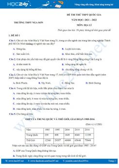 Bộ 5 đề thi thử THPT QG môn Địa Lí năm 2021-2022 - Trường THPT Nga Sơn có đáp án