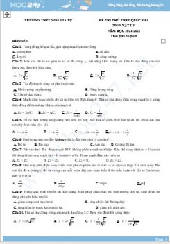 Bộ 5 đề thi thử THPT QG môn Vật Lý năm 2021-2022 có đáp án Trường THPT Ngô Gia Tự