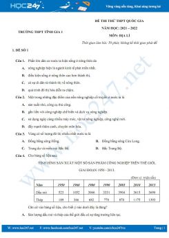 Bộ 5 đề thi thử THPT QG môn Địa Lí năm 2021-2022 - Trường THPT Tĩnh Gia 1 có đáp án