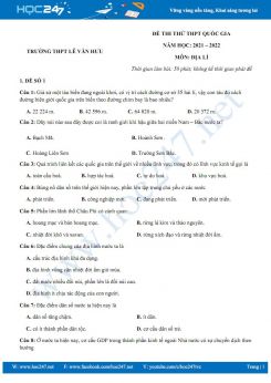 Bộ 5 đề thi thử THPT QG môn Địa Lí năm 2021-2022 - Trường THPT Lê Văn Hưu có đáp án