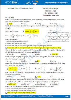 Bộ 5 đề thi thử THPT QG môn Vật Lý năm 2021-2022 có đáp án Trường THPT Nguyễn Công Trứ