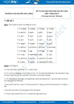 Bộ 5 đề thi HSG môn Tiếng Anh 9 có đáp án năm 2021-2022 Trường THCS Nguyễn Văn Luông