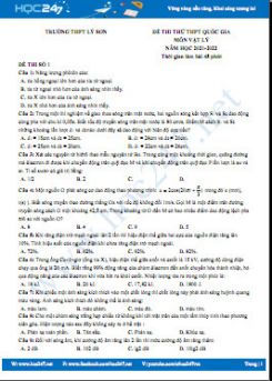 Bộ 5 đề thi thử THPT QG môn Vật Lý năm 2021-2022 có đáp án Trường THPT Lý Sơn