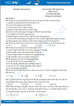 Bộ 5 đề thi thử THPT QG môn Vật Lý năm 2021-2022 có đáp án Trường THPT Sơn Hà