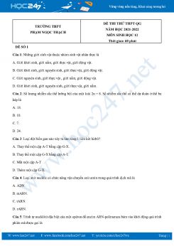 Bộ 5 Đề thi thử THPT QG môn Sinh Học 12 năm 2021-2022 Trường THPT Phạm Ngọc Thạch có đáp án