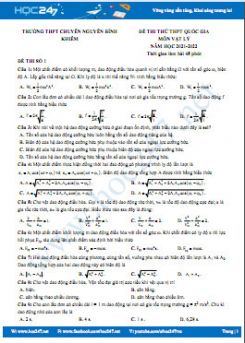 Bộ 5 đề thi thử THPT QG môn Vật Lý năm 2021-2022 có đáp án Trường THPT Chuyên Nguyễn Bỉnh Khiêm
