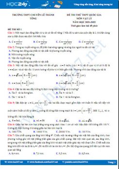 Bộ 5 đề thi thử THPT QG môn Vật Lý năm 2021-2022 có đáp án Trường THPT Chuyên Lê Thánh Tông
