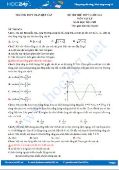 Bộ 5 đề thi thử THPT QG môn Vật Lý năm 2021-2022 có đáp án Trường THPT Trần Qúy Cáp